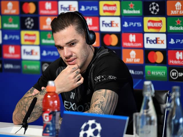 Ederson was asked about Manchester City’s chances of winning the treble. Credit: Getty.