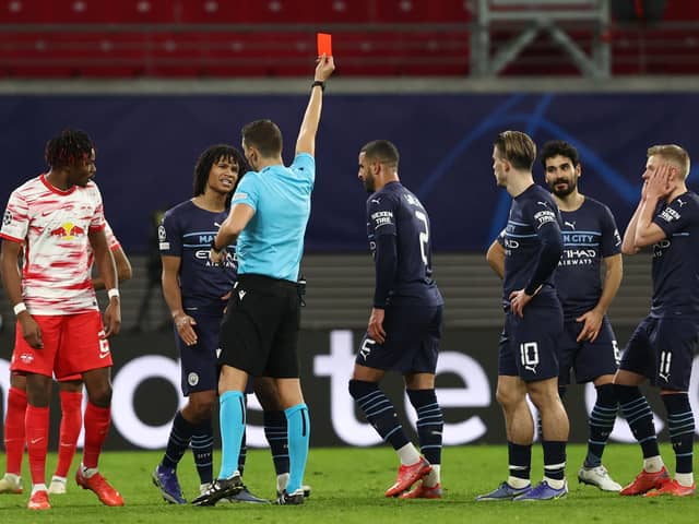 Kyle Walker was sent off against RB Leipzig in December. Credit: Getty.