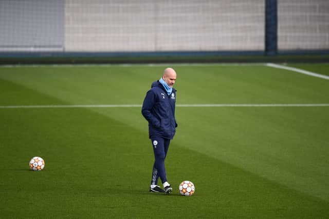Pep Guardiola attended the training session. Credit: Getty.