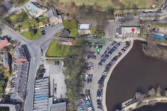 An aerial view of the Etherow Country car park