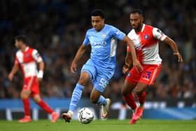 CI Egan-Riley starts for Manchester City in the Champions league clash with Sporting Lisbon. Credit: Getty.