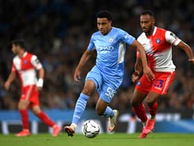 CI Egan-Riley starts for Manchester City in the Champions league clash with Sporting Lisbon. Credit: Getty.