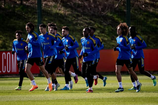 Manchester United players train ahead of Atletico Madrid clash. Credit: Getty.