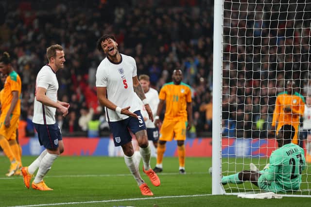 Tyrone Mings’s late header ensured England won 3-0 at Wembley. Credit: Getty.