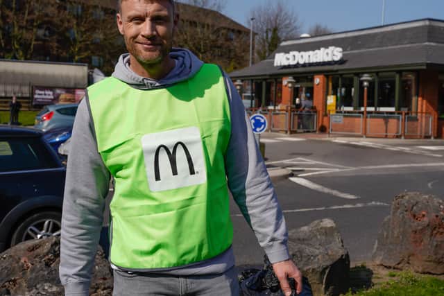 Freddie Flintoff outside the McDonald’s in Salford which organised the litter pick