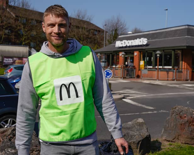 Freddie Flintoff outside the McDonald’s in Salford which organised the litter pick
