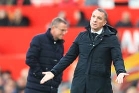 Brendan Rodgers was frustrated with two decisions in the 1-1 draw with Manchester United. Credit: Getty.