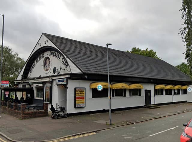 Bernard Manning’s Embassy Club off Rochdale Road in Harpurhey. Pictured in September 2020. Credit: Google