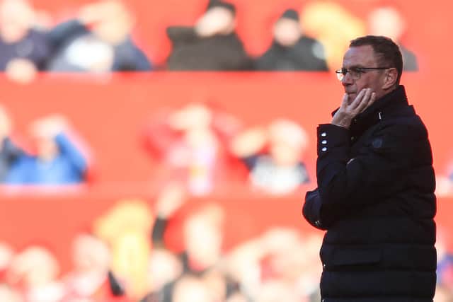 Rangnick is struggling to get this United side to press out of possession. Credit: Getty.