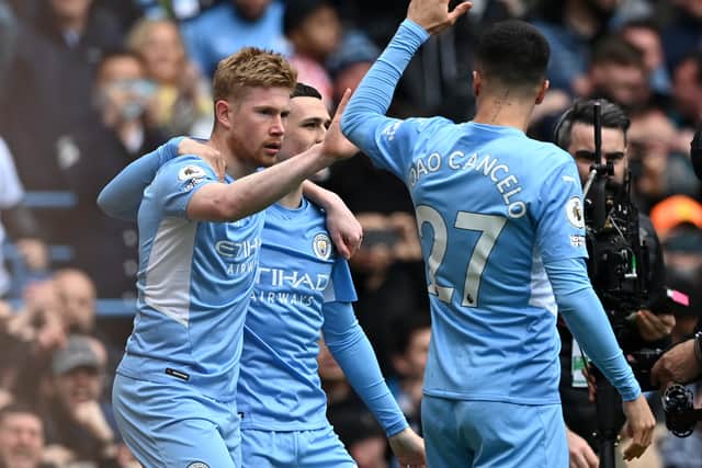 De Bruyne and Jesus were on target for Manchester City in the 2-2 draw. Credit: Getty.