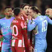 Pep Guardiola will hope his players avoid altercations against Atletico in the quarter-final second leg. Credit: Getty.