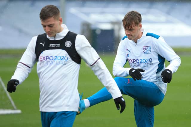 Cole Palmer (right) also trained on Tuesday. Credit: Getty.