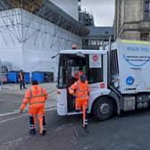 Bin collections by Biffa outside Manchester Town Hall in April 2021. Credit: Google.