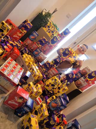 Archie Musgrave with some of the many Easter eggs he is donating in 2022