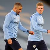 Kyle Walker and Kevin De Bruyne are doubts for Manchester City's FA Cup clash with Liverpool. Credit: Getty.