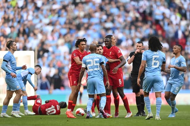 Fernandinho’s robust challenge certainly annoyed Liverpool’s players. Credit: Getty.