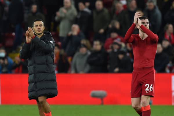 Thiago and Andrew Robertson could be dropped for Liverpool vs Manchester United. Credit: Getty.