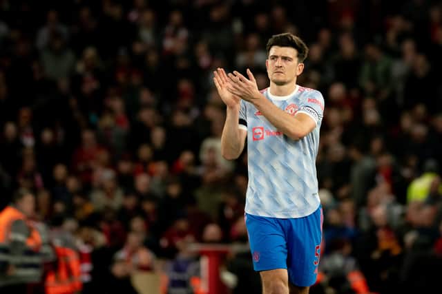 Harry Maguire played in the 4-0 loss to Liverpool on Tuesday. Credit: Getty