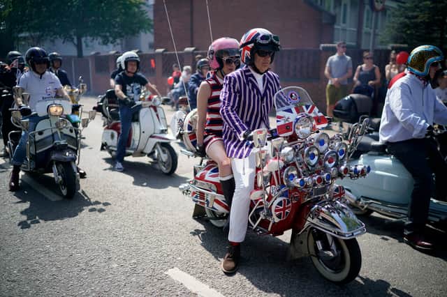 Scooter riders take part in the Manchester St George’s Day parade in 2019