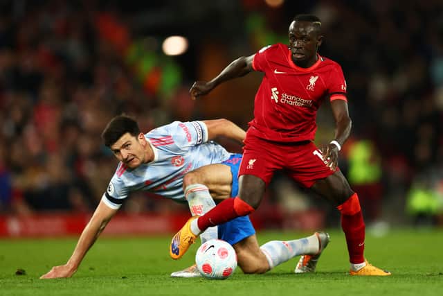 Maguire endured a tough night at Anfield on Tuesday. Credit: Getty.
