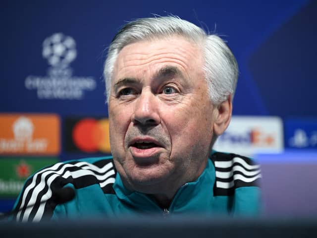 Carlo Ancelotti addressed the media on Monday from the Etihad.  Credit: Getty.