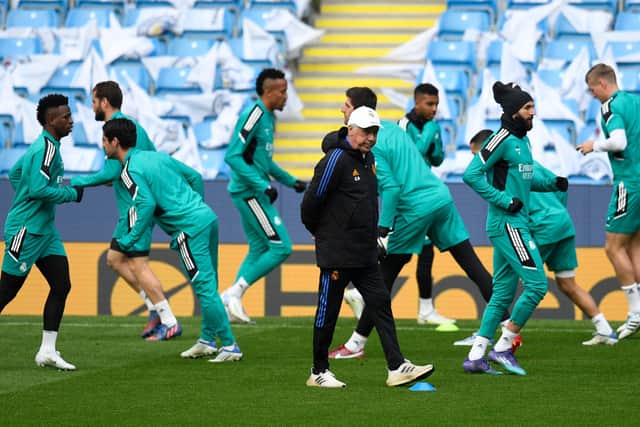 Real Madrid trained on the Etihad pitch ahead of the first leg. Credit: Getty.