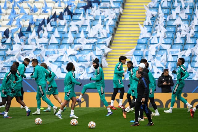 Real Madrid trained at the Etihad ahead of the game. Credit: Getty.