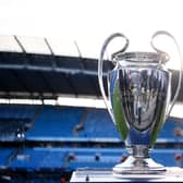 The Champions League trophy at the Etihad Stadium ahead of Manchester City vs Real Madrid. Credit: Getty.