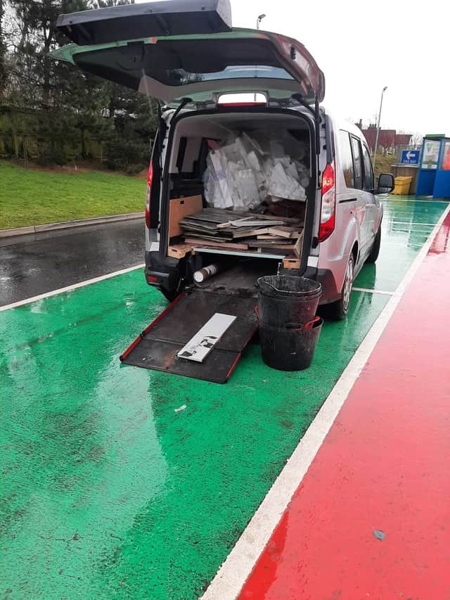 A disability adapted vehicle converted to dump trade waste. Credit: Suez