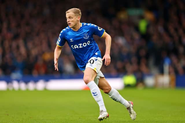 Van de Beek featured seven times on loan at Everton last season. Credit: Getty. 