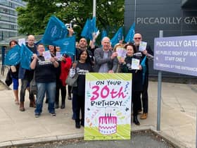 Members of the National Education Union protesting outside Ofsted’s offices in Manchester