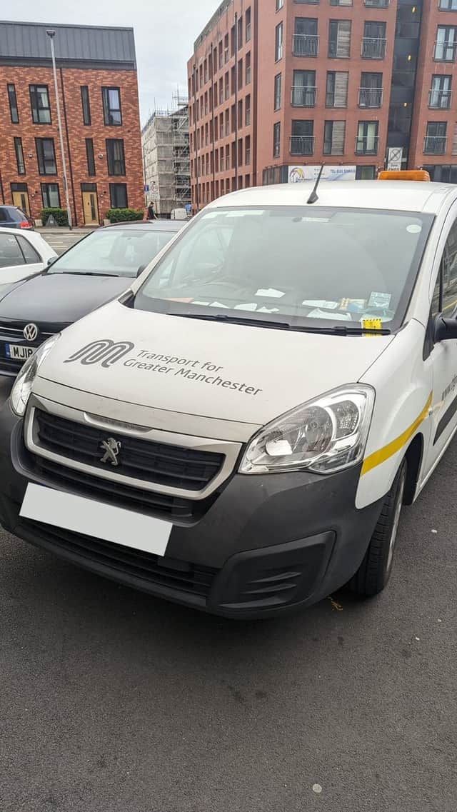 A TfGM van pavement parking in Hulme Street, Salford. Credit: Walk Ride Central Salford