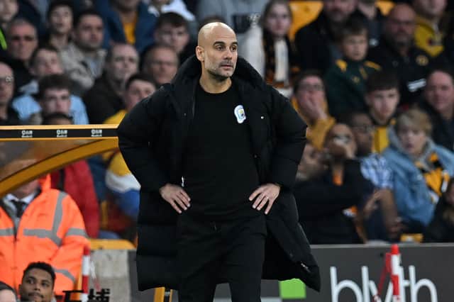 Pep Guardiola will have to field a makeshift defence for the final two games of the season. Credit: Getty.