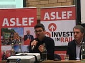 Greater Manchester Andy Burnham at the ASLEF Invest in Rail campaign. Credit: LDRS