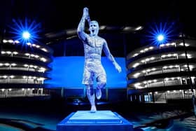 The Sergio Aguero statue has been unveiled at Man City Credit: Matt McNulty - Manchester City/Manchester City FC via Getty Images.