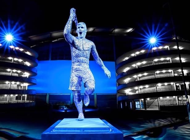<p>The Sergio Aguero statue has been unveiled at Man City Credit: Matt McNulty - Manchester City/Manchester City FC via Getty Images.</p>
