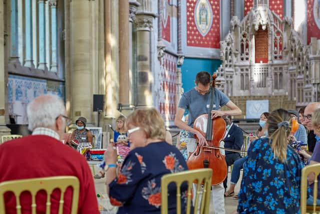 Professional musicians and therapists take part in the music cafe for dementia patients, their families and carers. Photo: Duncan Elliott