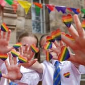 The opening flag-raising ceremony at Pride in Trafford. Photo: Jason Lock