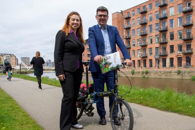 Sustrans regional director Rosslyn Colderley and Greater Manchester Mayor Andy Burnham