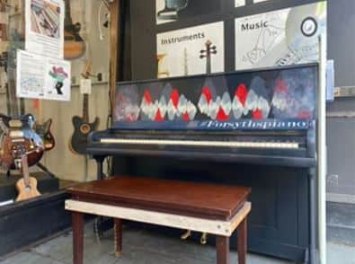One of the jazz festival pianos at Forsyths music shop in Manchester Credit: Emma Higgins