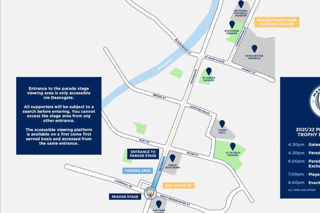 Manchester City parade route map Credit: Man City