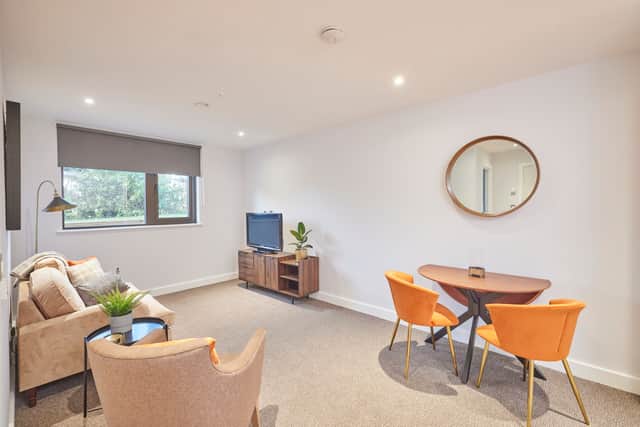 Broughton House Veteran Care Village: a lounge of retirement apartment Credit: Mark Waugh