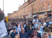 Manchester City fans getting ready for the celebration parade