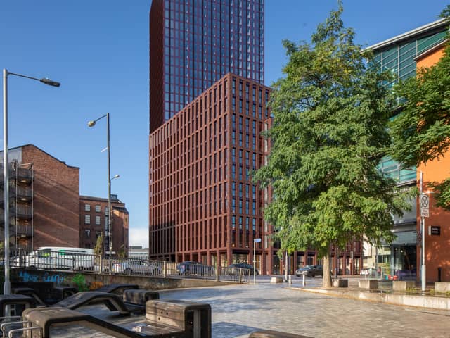 Plans for a part-34, part-11 storey residential building with 485 flats in Port Street and Greater Ancoats Street, Manchester. Credit: SimpsonHaugh. 