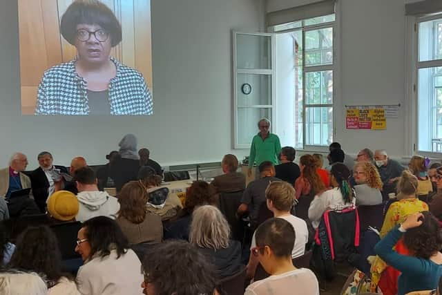 Diane Abbott MP addresses the meeting in Manchester