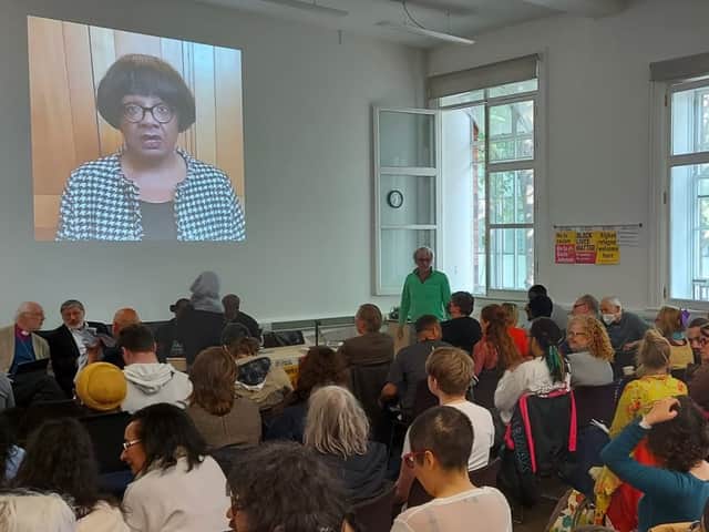 Diane Abbott MP addresses the meeting in Manchester