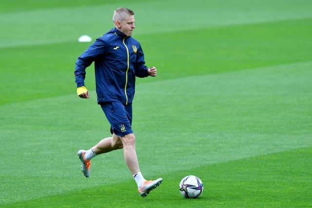 Zinchenko and the Ukraine squad trained ahead of the Scotland game. Credit: Getty.