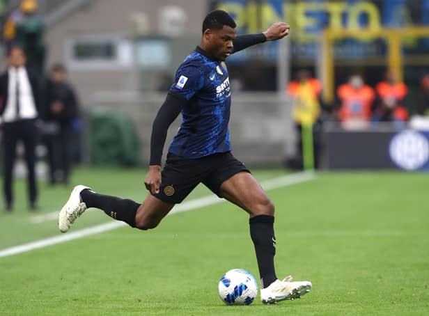 <p>Denzel Dumfries has been linked with a move to Manchester United. Credit: Getty.</p>