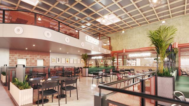 CGI of new market - food and drink area in Spindles. Photo: Oldham council. 