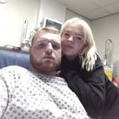 Callum McHale with Hollie Hulmes in hospital Credit: Hollie Hulmes / SWNS